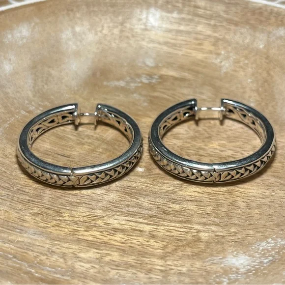 *SOLD* Scott Kay Basket Weave Hoop 925 Sterling Silver Earrings - Picture 7 of 16